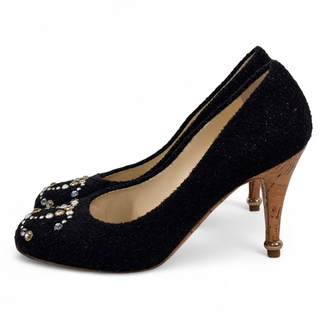 CHANEL Shoes Pumps Heel Cocomark EU 37 US 7 Black Authentic