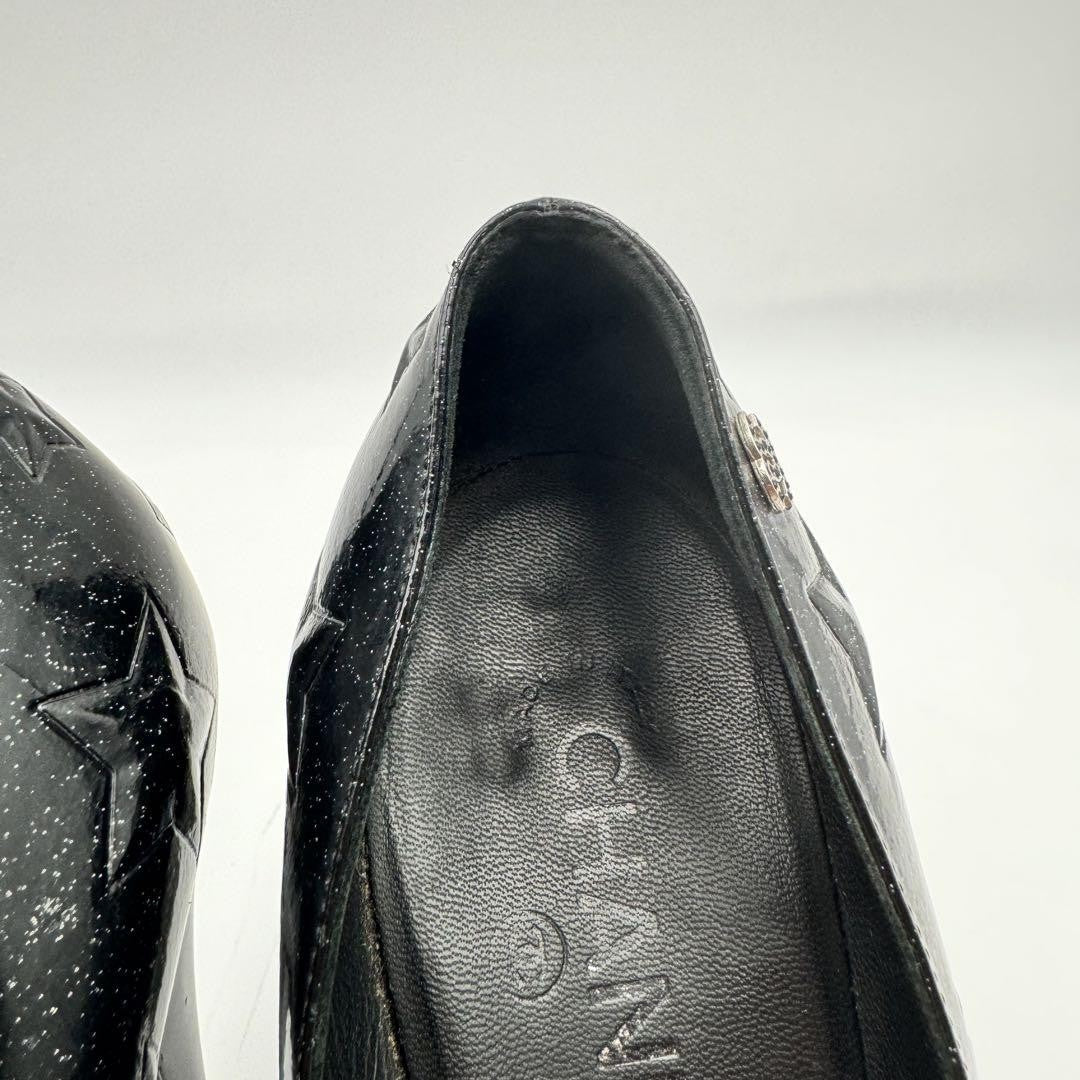 CHANEL Shoes Pumps Heel Cocomark EU 38.5 US 8.5 Patent Leather Black Authentic