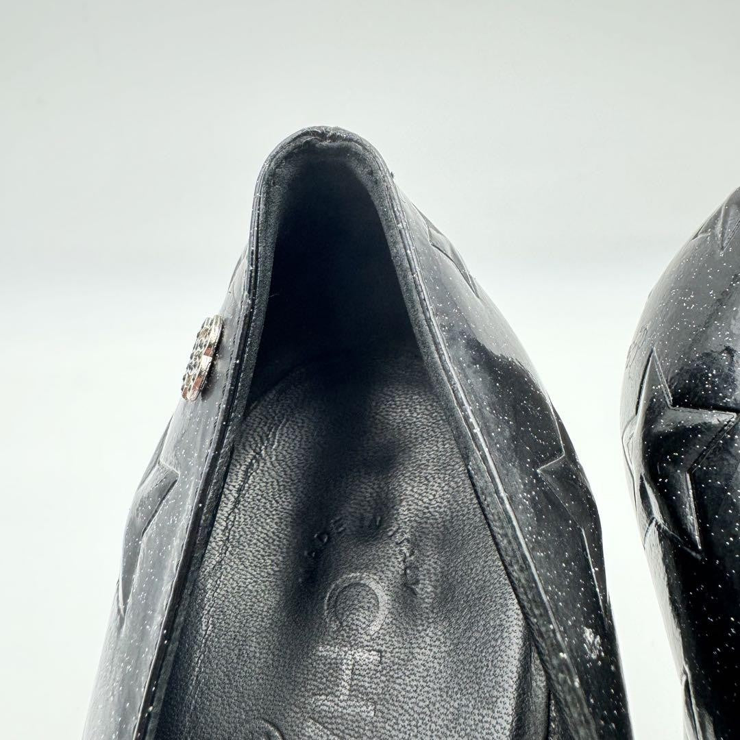 CHANEL Shoes Pumps Heel Cocomark EU 38.5 US 8.5 Patent Leather Black Authentic