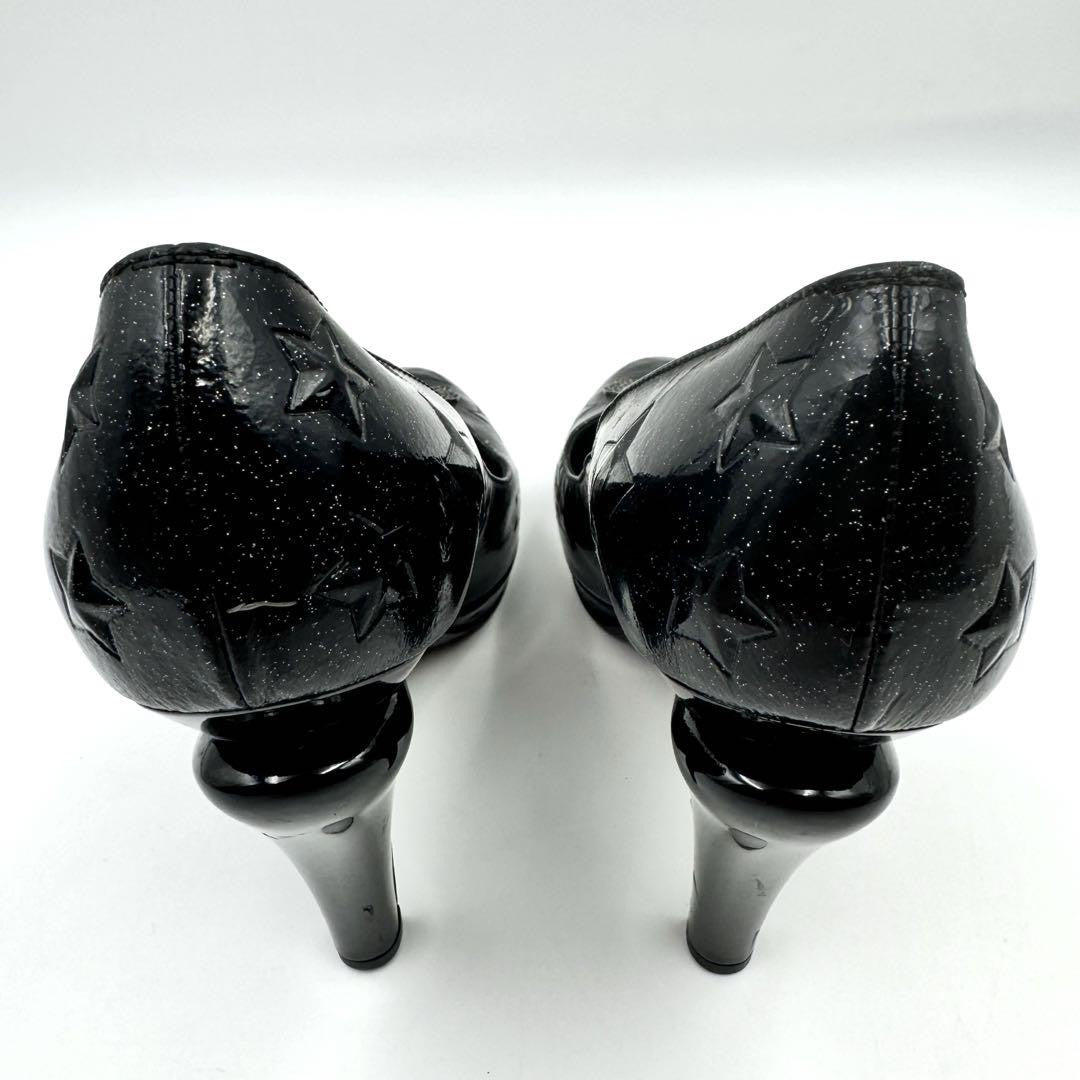 CHANEL Shoes Pumps Heel Cocomark EU 38.5 US 8.5 Patent Leather Black Authentic
