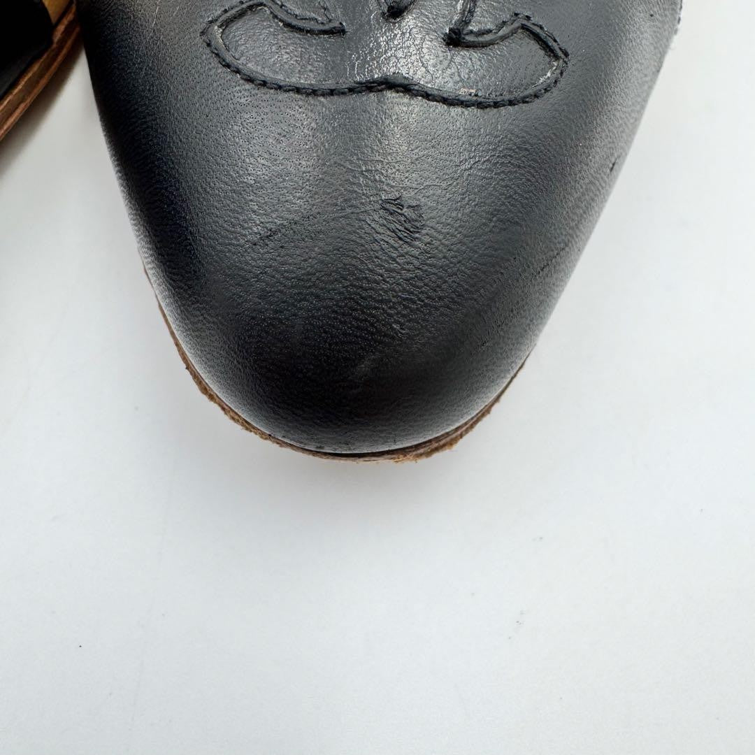 CHANEL Shoes Pumps Heel Cocomark EU 36.0 US 6.0 Leather Beige Black Authentic