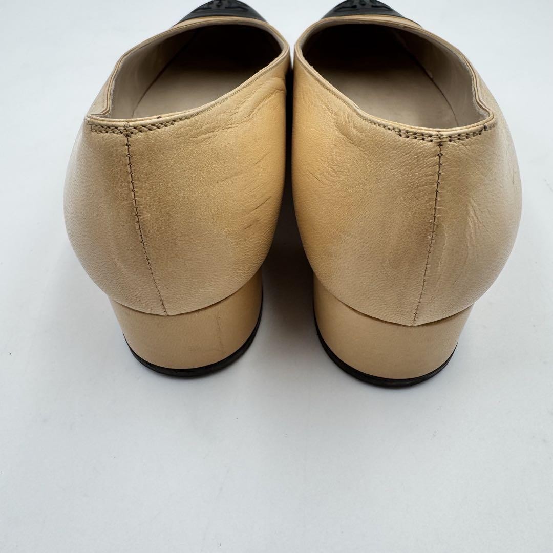 CHANEL Shoes Pumps Heel Cocomark EU 36.0 US 6.0 Leather Beige Black Authentic