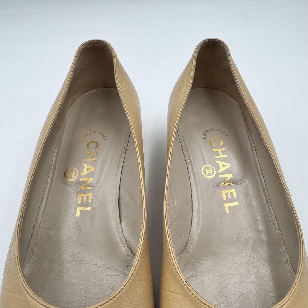 CHANEL Shoes Pumps Heel Cocomark EU 36.0 US 6.0 Leather Beige Black Authentic