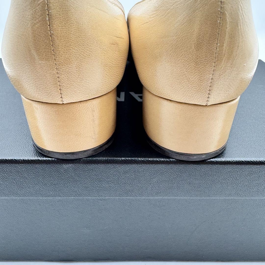 CHANEL Shoes Pumps Heel Cocomark EU 36.0 US 6.0 Leather Beige Black Authentic