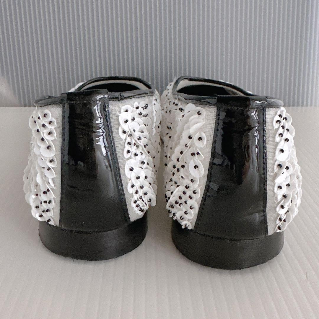 CHANEL Shoes Pumps Heel Cocomark EU 36.5 US 6.5 Patent Leather White Black Auth
