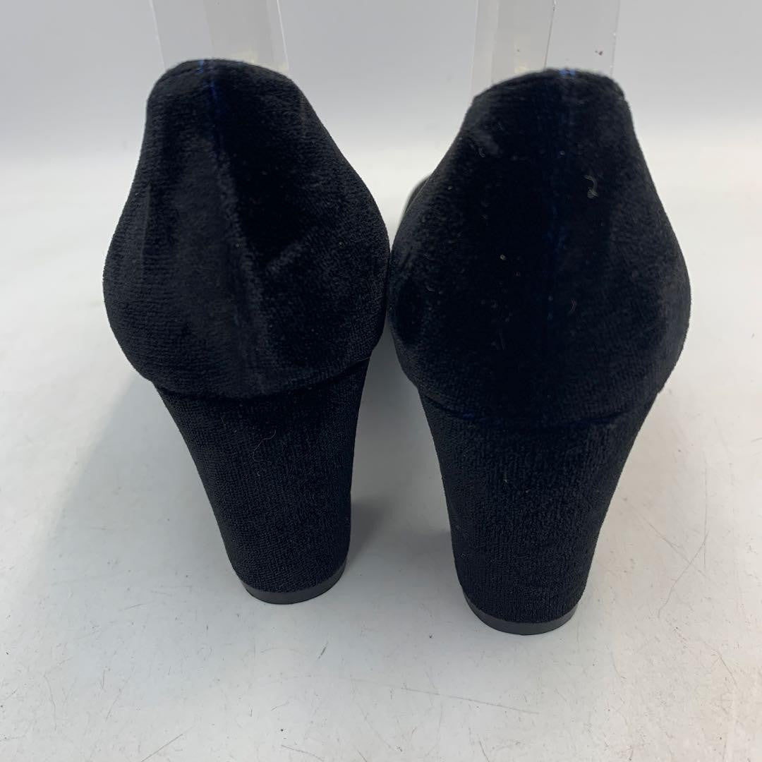 CHANEL Shoes Pumps Heel Cocomark EU 36.5 US 6.5 Velour Black Authentic