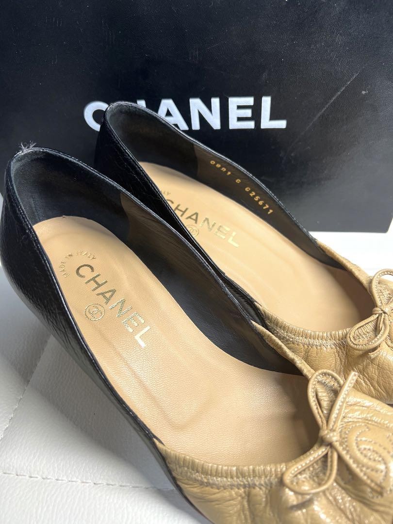CHANEL Shoes Pumps Heel Cocomark EU 36.5 US 6.5 Beige Black Authentic