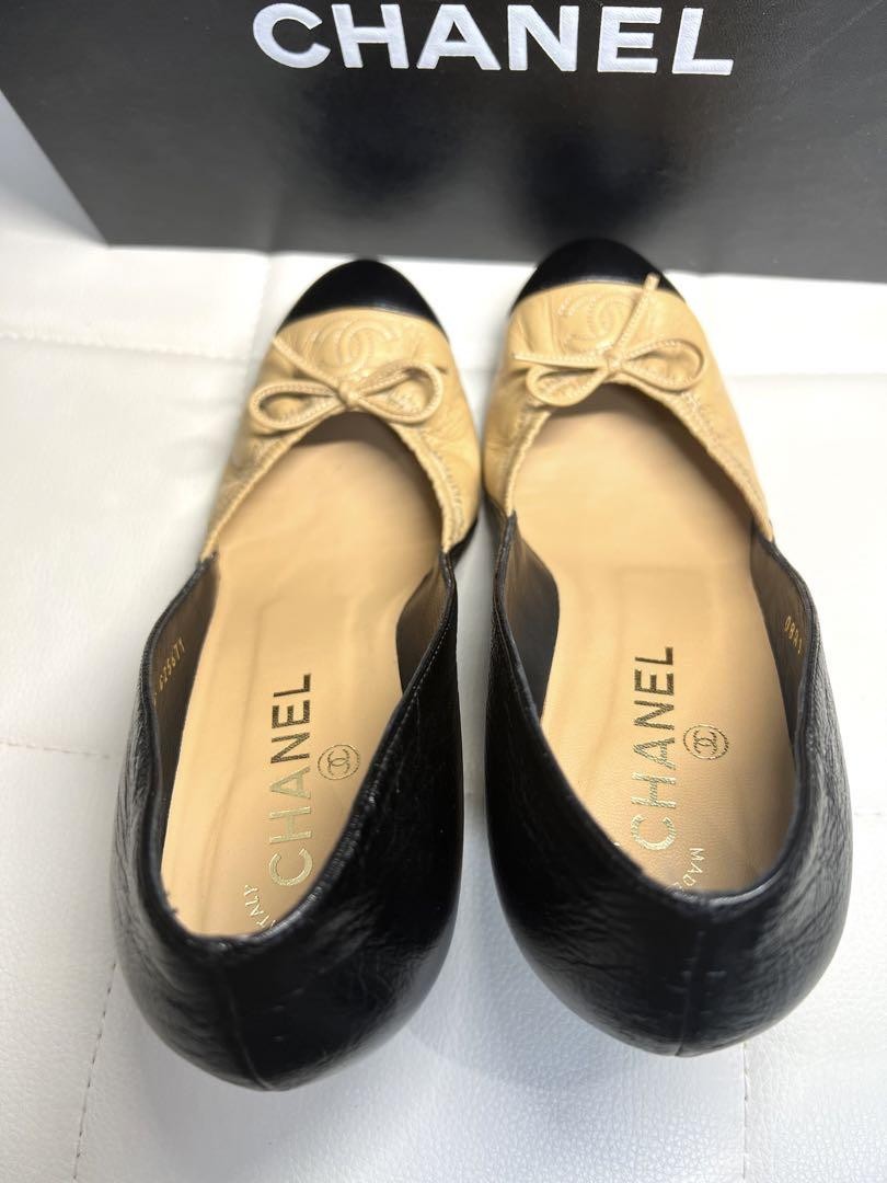 CHANEL Shoes Pumps Heel Cocomark EU 36.5 US 6.5 Beige Black Authentic