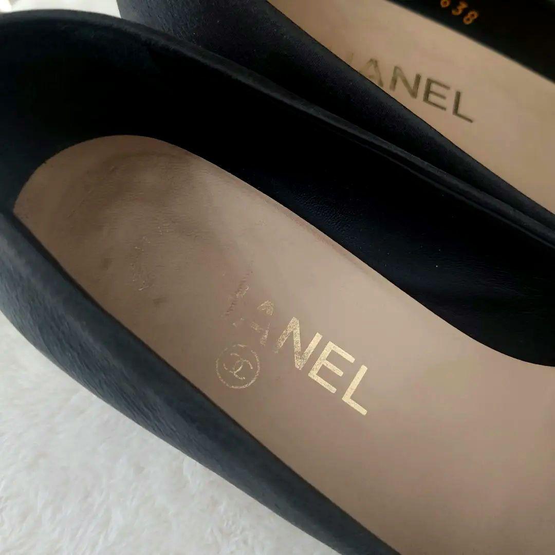 CHANEL Shoes Pumps Heel Cocomark EU 37 US 7 Leather Black Champagne Gold Auth
