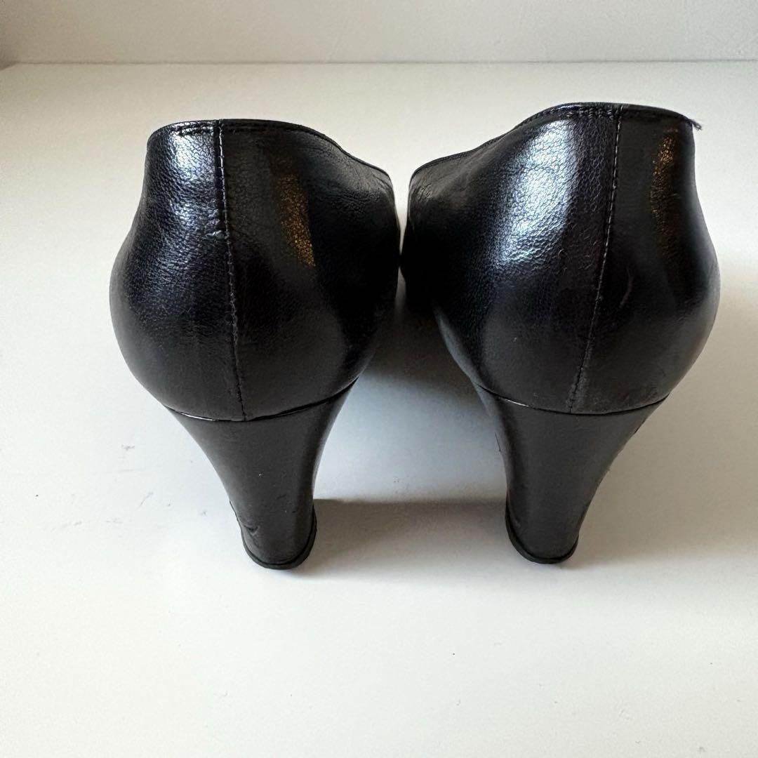CHANEL Shoes Pumps Heel Cocomark EU 36.5 US 6.5 Leather Black Authentic