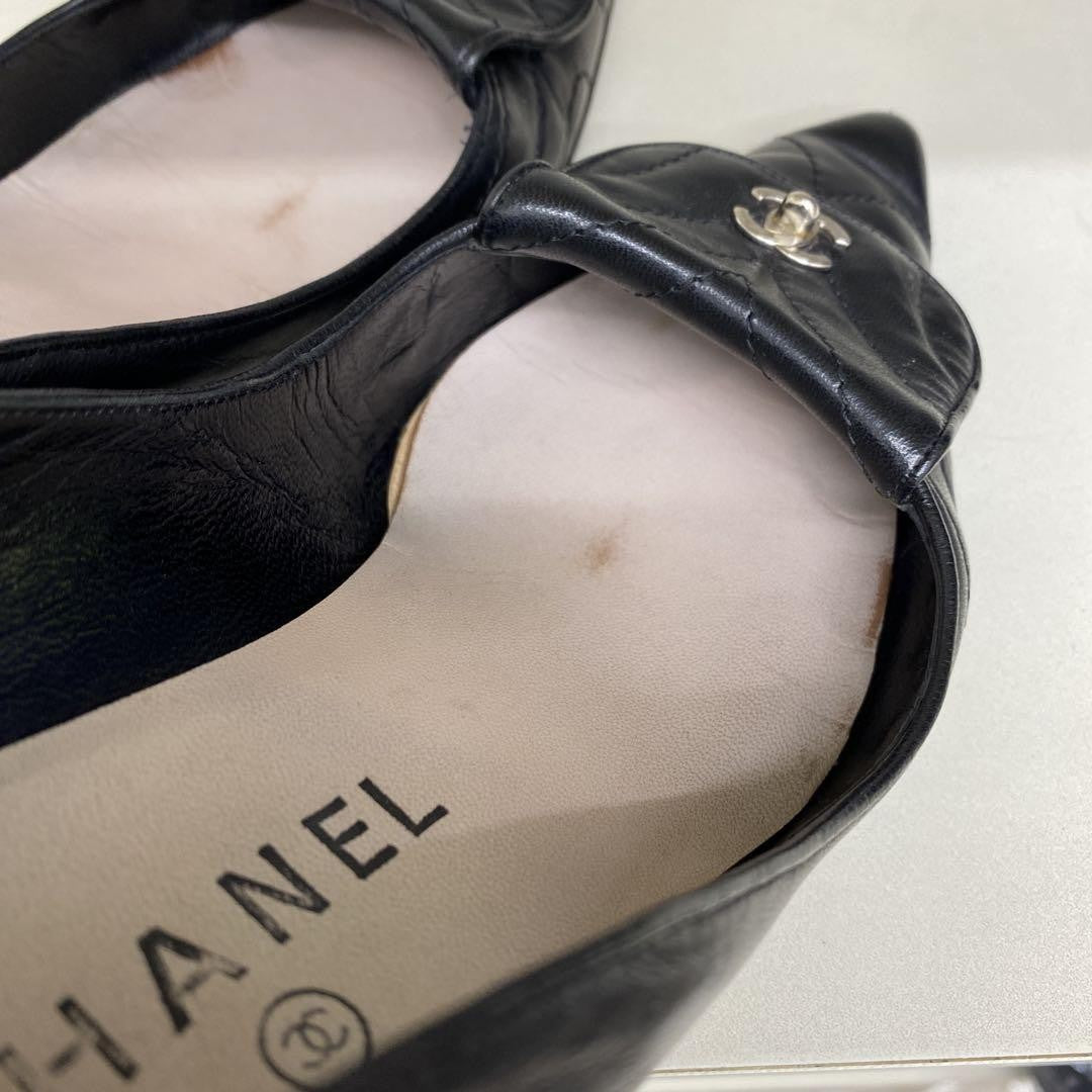 CHANEL Shoes Pumps Heel Cocomark EU 36.0 US 6.0 Black Authentic