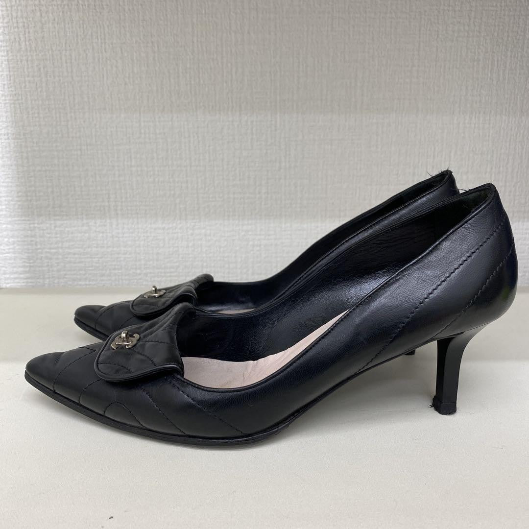 CHANEL Shoes Pumps Heel Cocomark EU 36.0 US 6.0 Black Authentic
