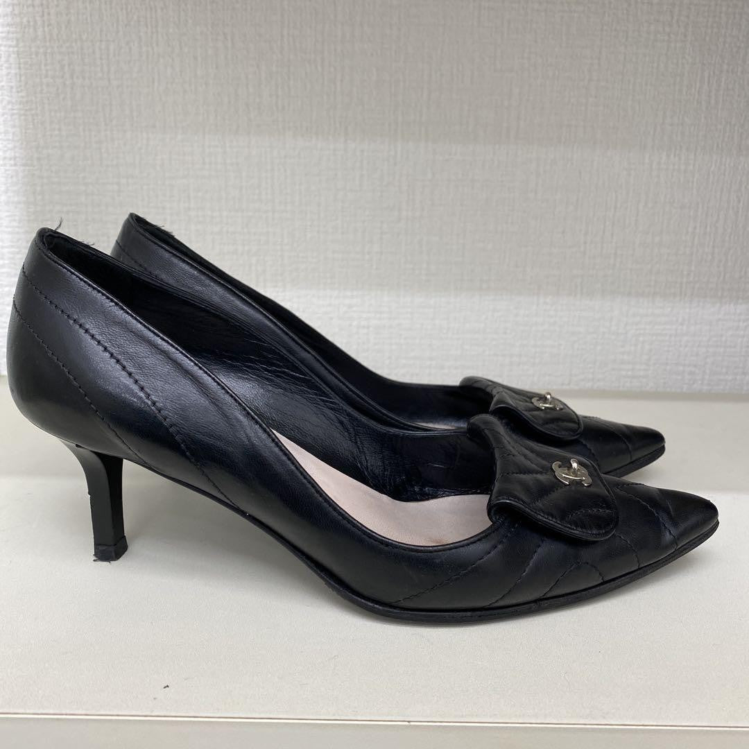 CHANEL Shoes Pumps Heel Cocomark EU 36.0 US 6.0 Black Authentic