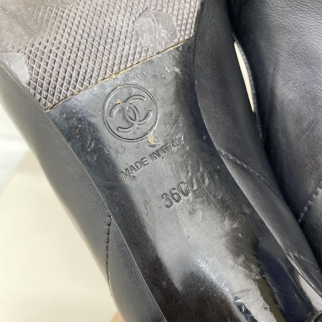 CHANEL Shoes Pumps Heel Cocomark EU 36.0 US 6.0 Black Authentic