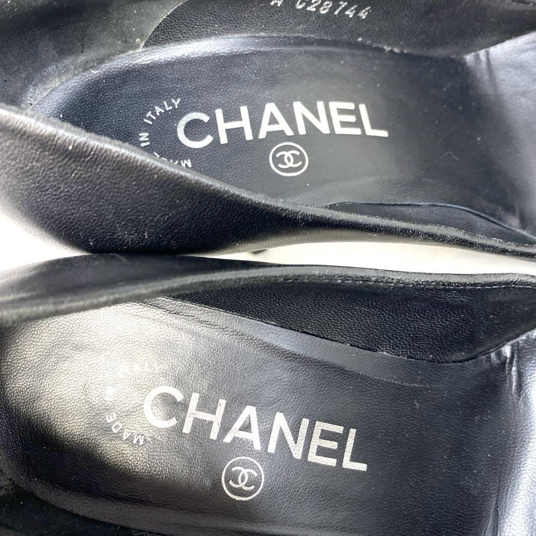 CHANEL Shoes Pumps Heel EU 36.0 US 6.0 Leather Black Authentic