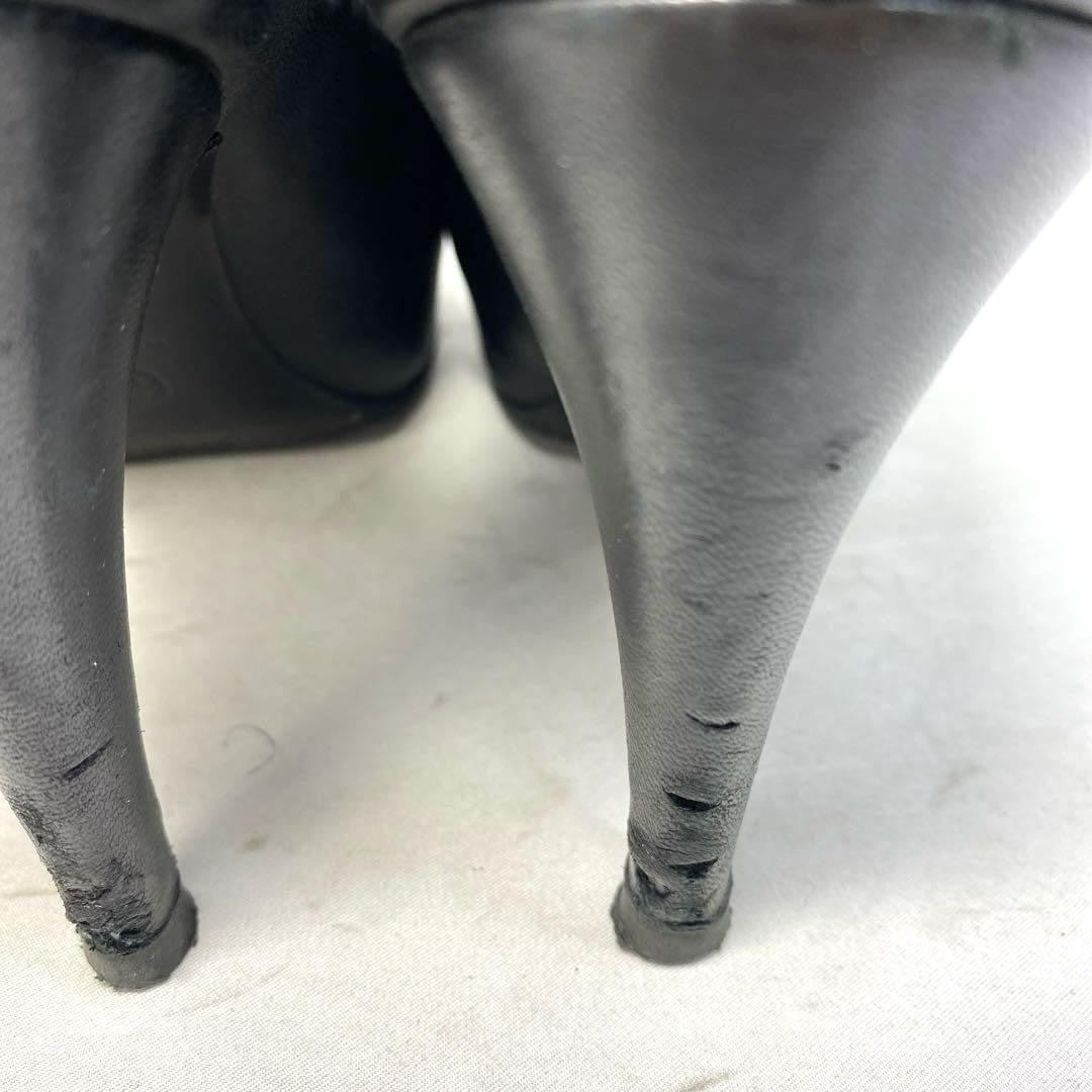 CHANEL Shoes Pumps Heel EU 36.0 US 6.0 Leather Black Authentic