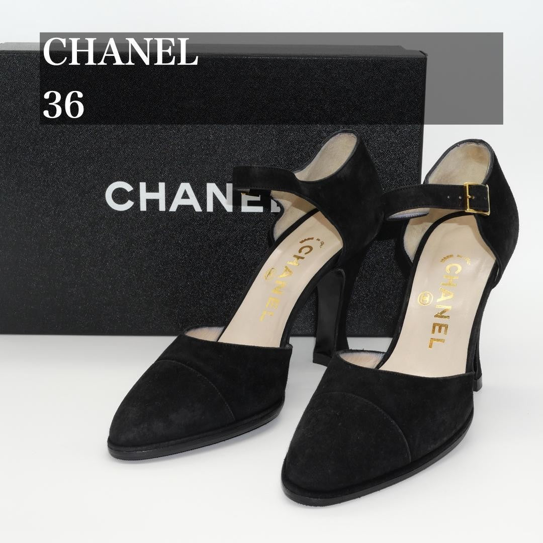 CHANEL Shoes Pumps Heel EU 36.0 US 6.0 Black Authentic