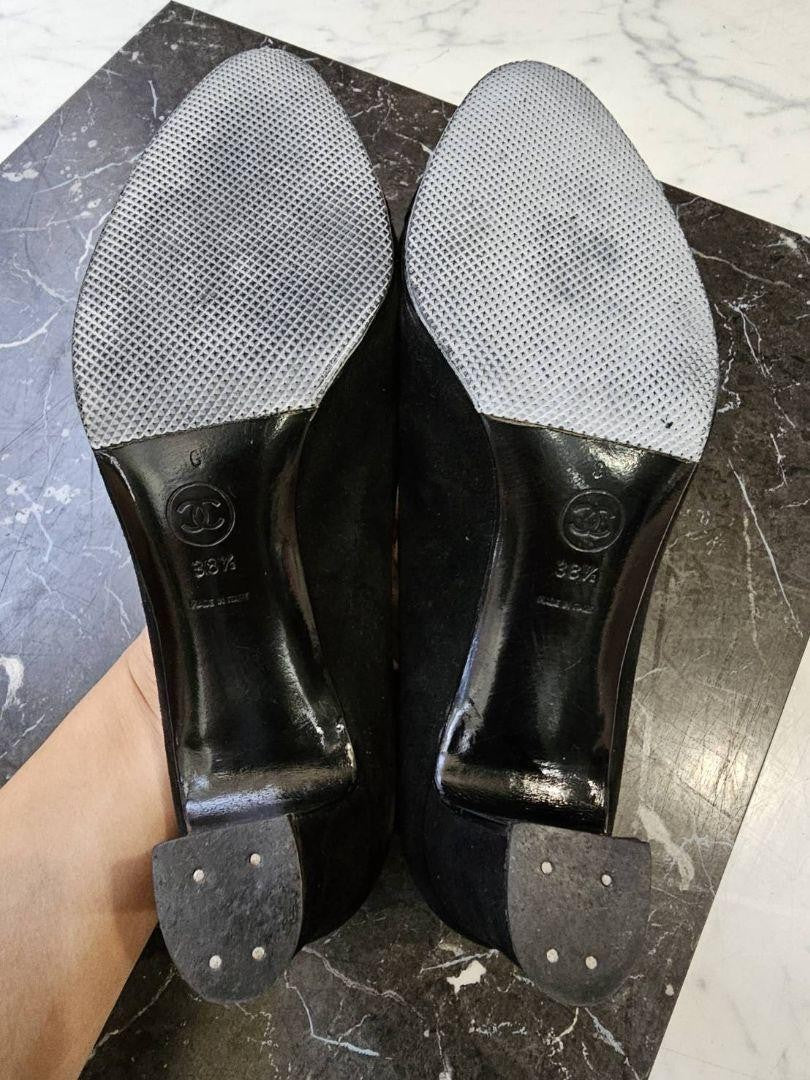 CHANEL Shoes Pumps Heel Cocomark EU 38.5 US 8.5 Suede Black Authentic