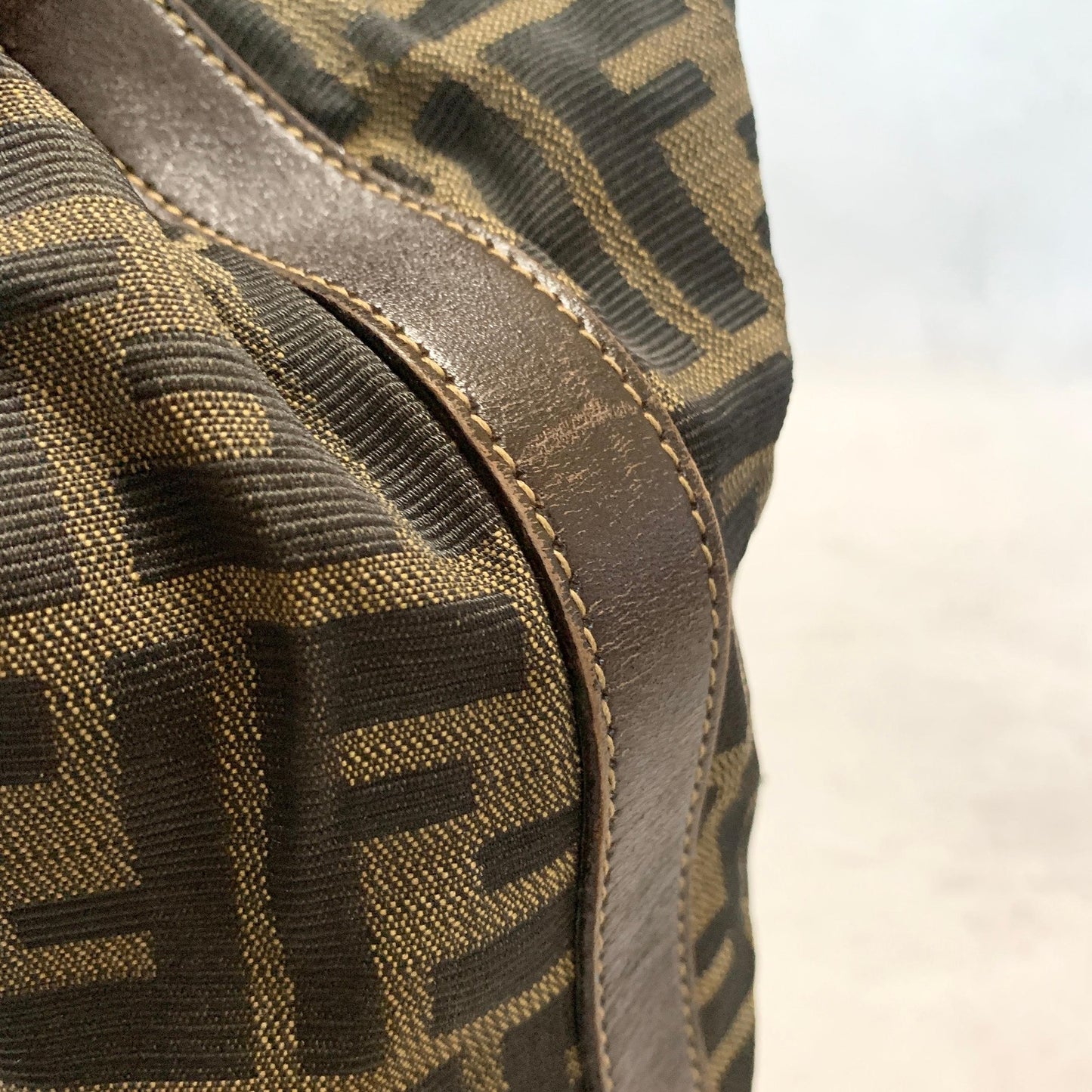 FENDI Zucca Handbag FF Shoulder Tote Purse Canvas Brown Gold Used Auth Unisex