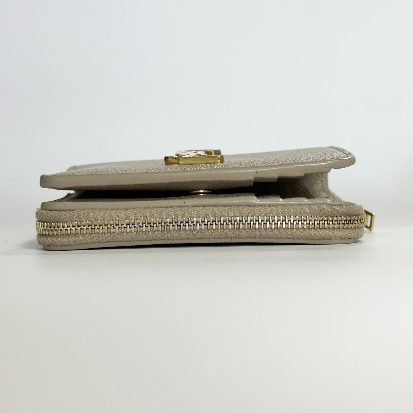 Saint Laurent YSL Wallet Cassandra Bi-fold Compact Leather Beige Gold Authentic