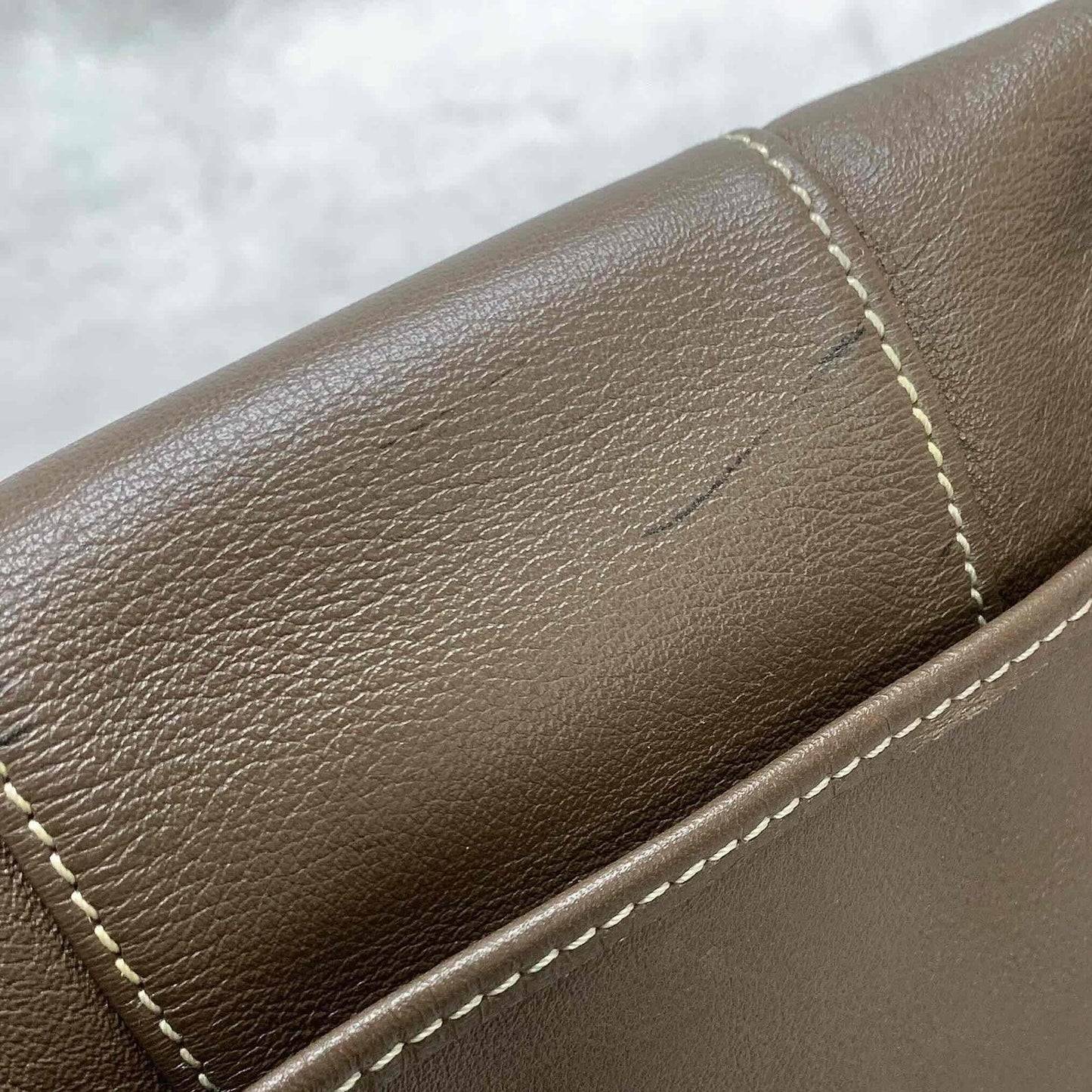 Christian Dior Shoulder Bag CD Stitch Brown Gold Leather Authentic