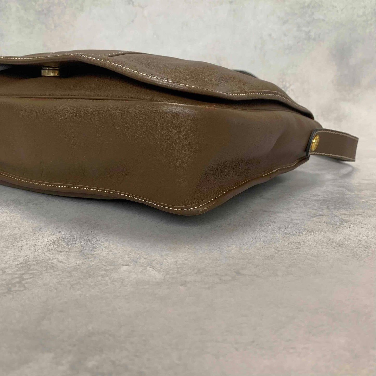 Christian Dior Shoulder Bag CD Stitch Brown Gold Leather Authentic