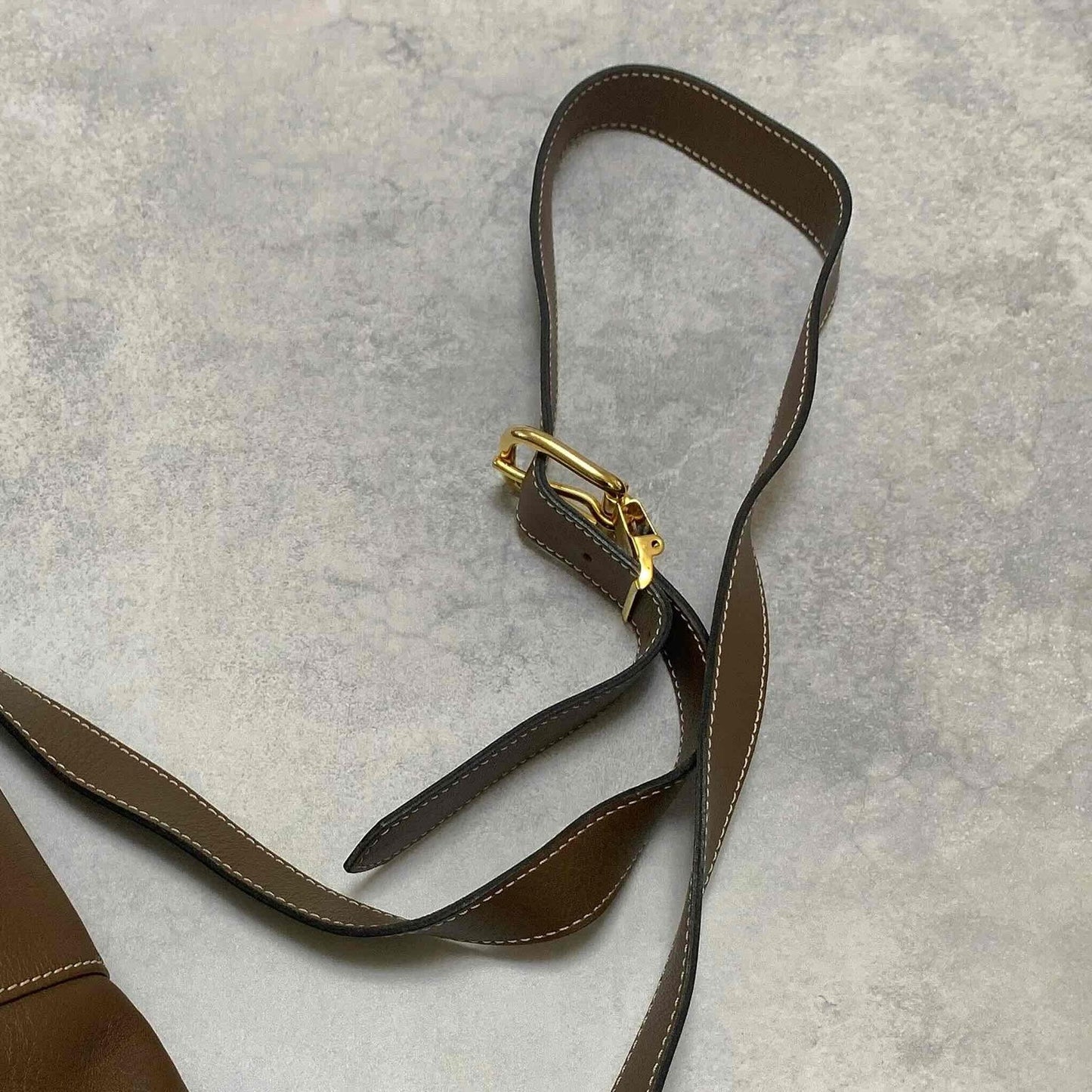 Christian Dior Shoulder Bag CD Stitch Brown Gold Leather Authentic