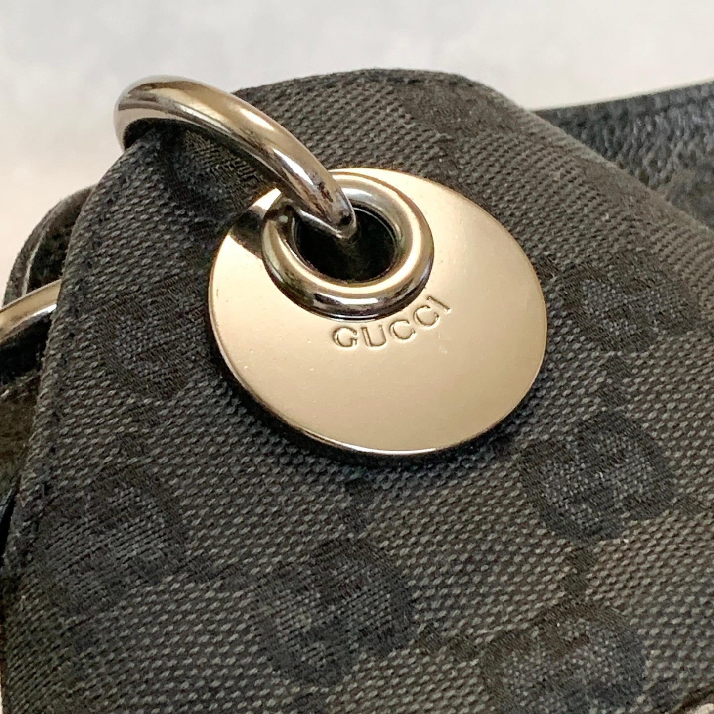 GUCCI Bag GG Canvas Hand Tote Purse Canvas Leather Black Silver Used Authentic