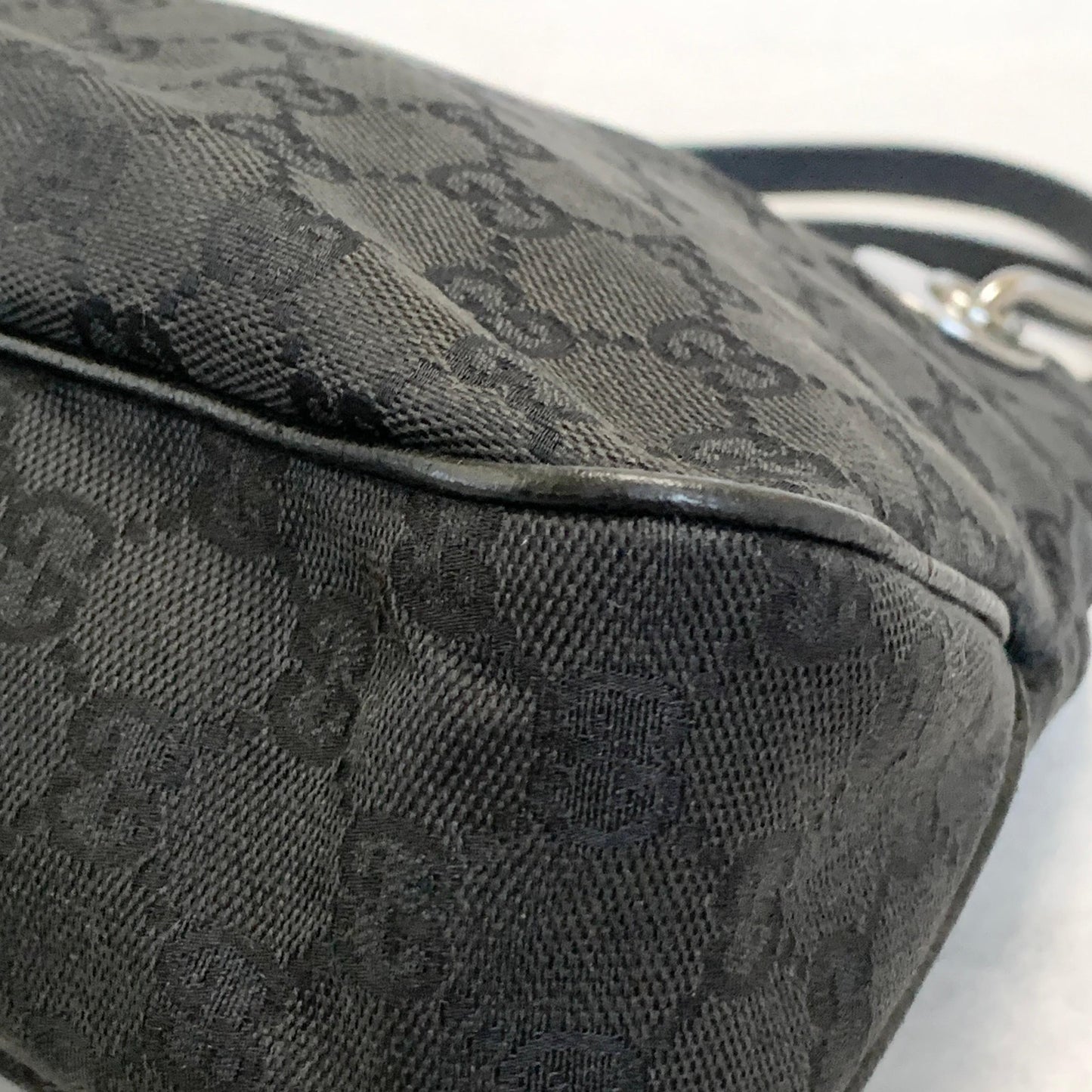 GUCCI Bag GG Canvas Hand Tote Purse Canvas Leather Black Silver Used Authentic