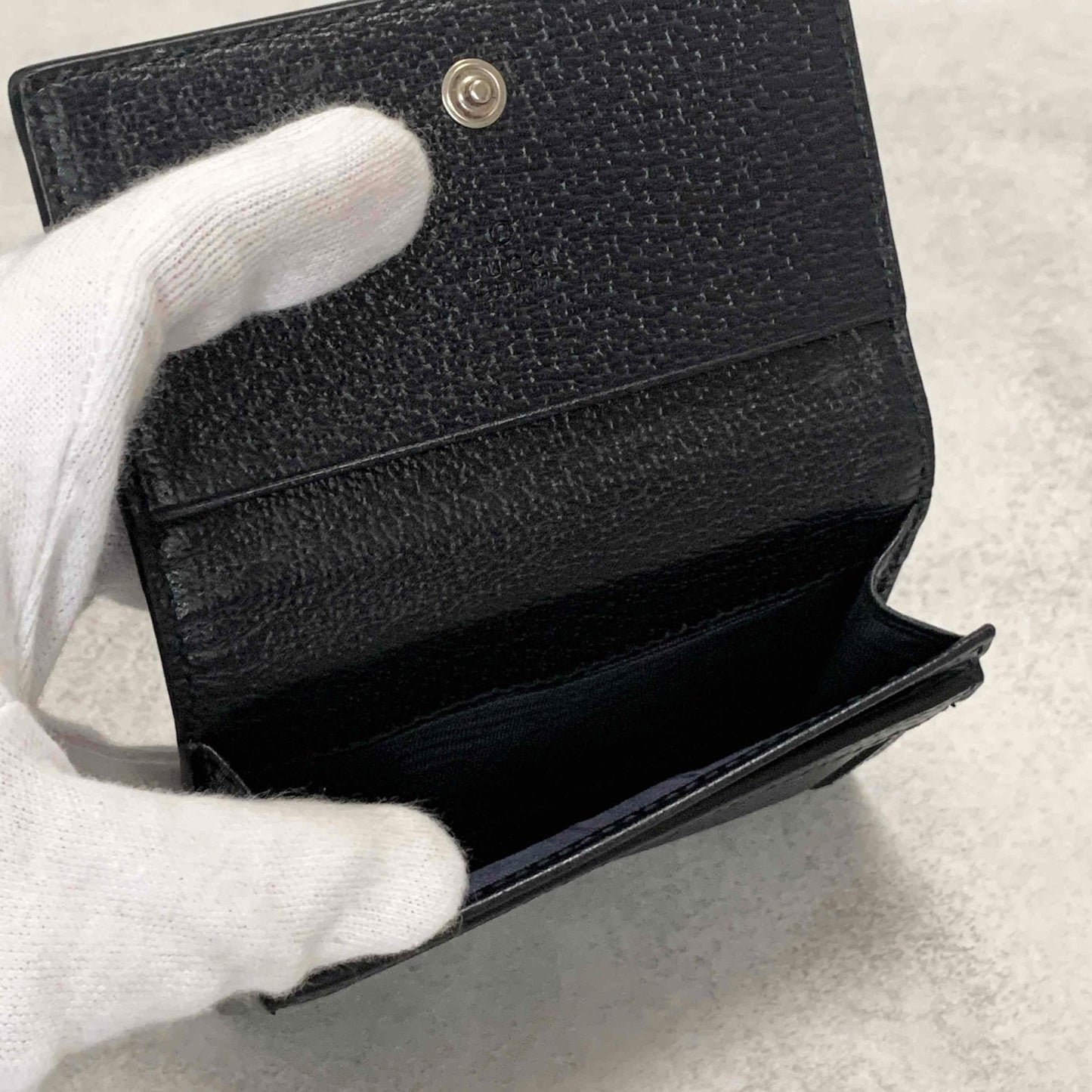 Gucci Bi-fold Card Holder Marmont GG Supreme Wallet Case Flap Purse Compact Navy