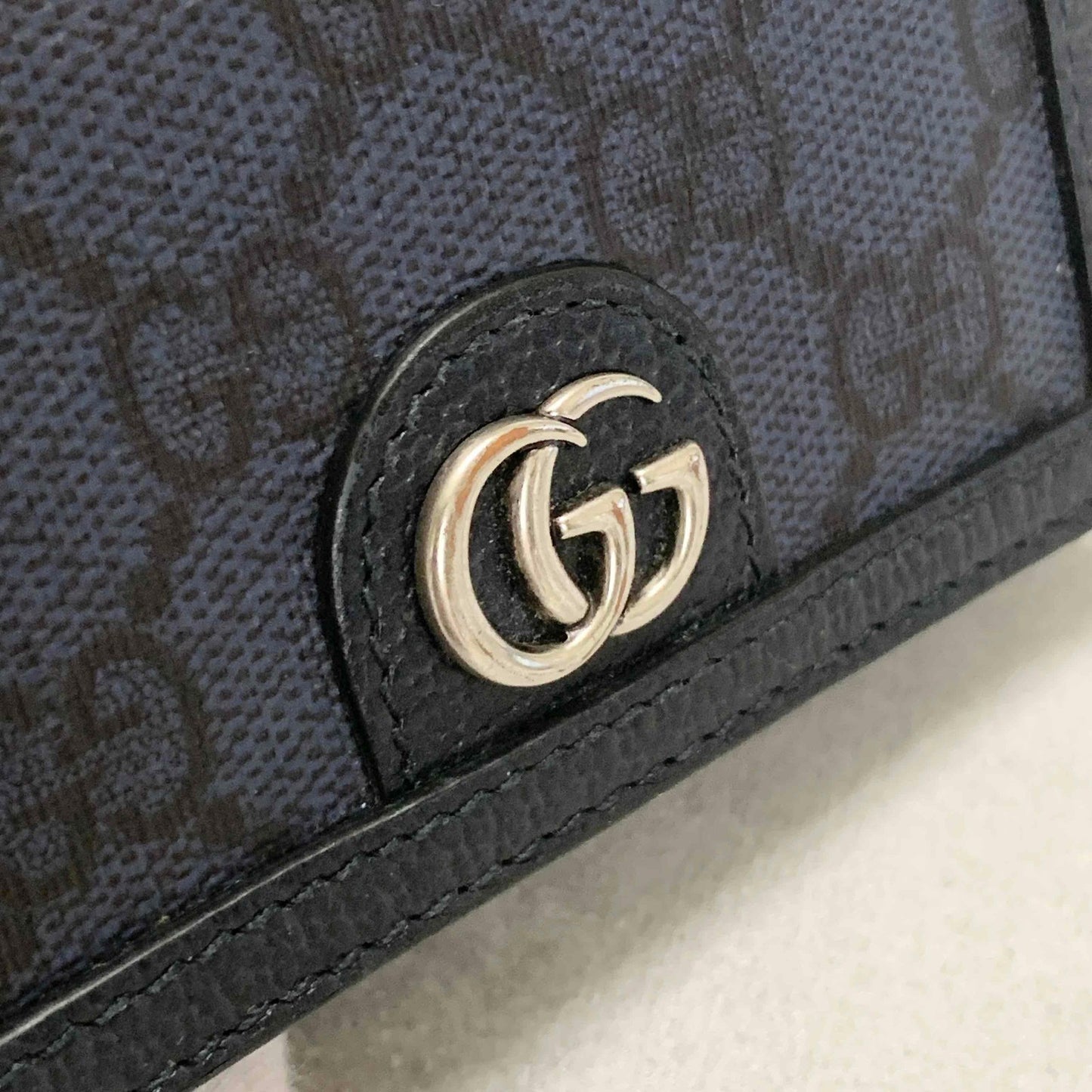 Gucci Bi-fold Card Holder Marmont GG Supreme Wallet Case Flap Purse Compact Navy