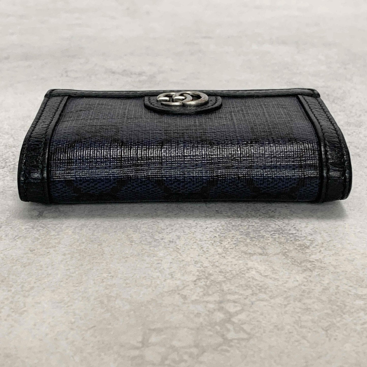 Gucci Bi-fold Card Holder Marmont GG Supreme Wallet Case Flap Purse Compact Navy