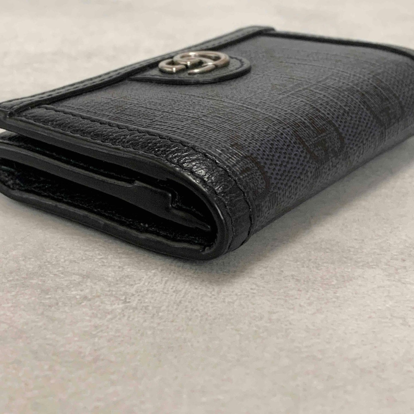 Gucci Bi-fold Card Holder Marmont GG Supreme Wallet Case Flap Purse Compact Navy