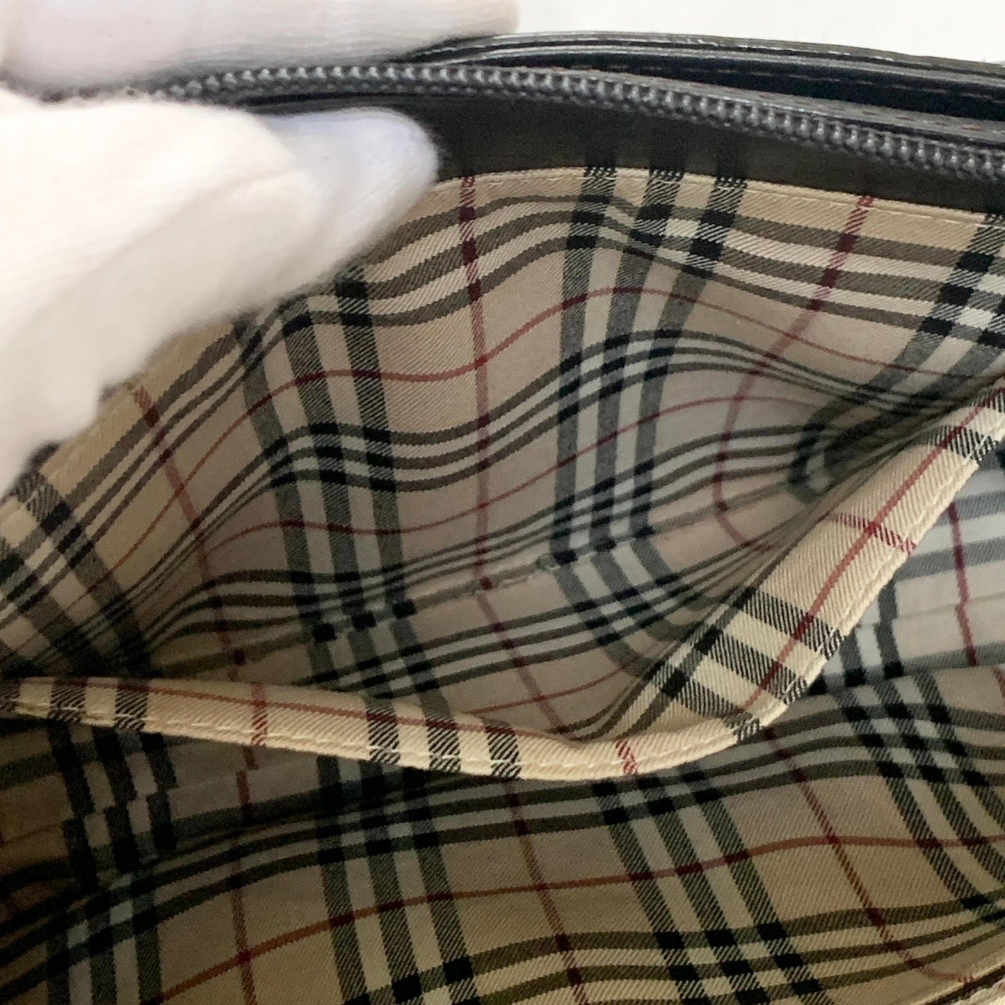 BURBERRY Bag Nova Check Logo Hand Tote Purse Leather Black Silver Authentic