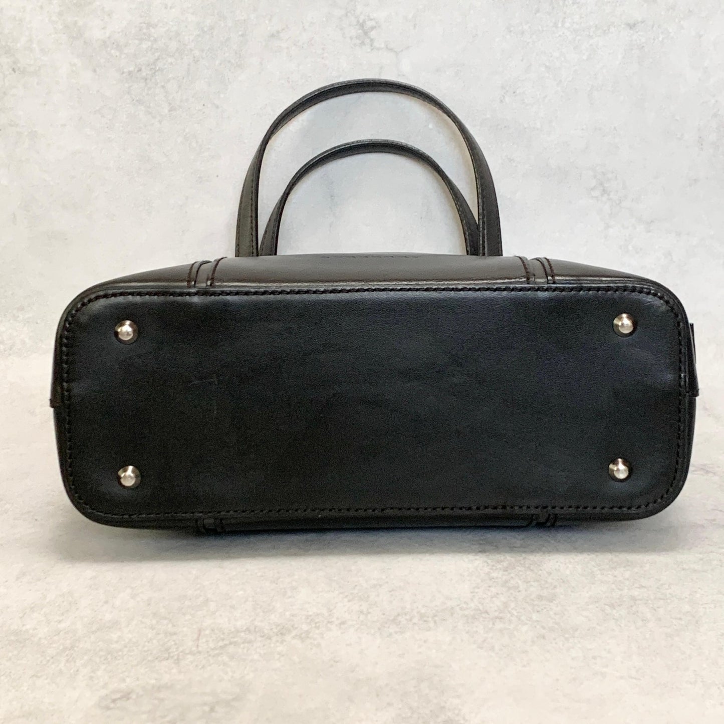 BURBERRY Bag Nova Check Logo Hand Tote Purse Leather Black Silver Authentic