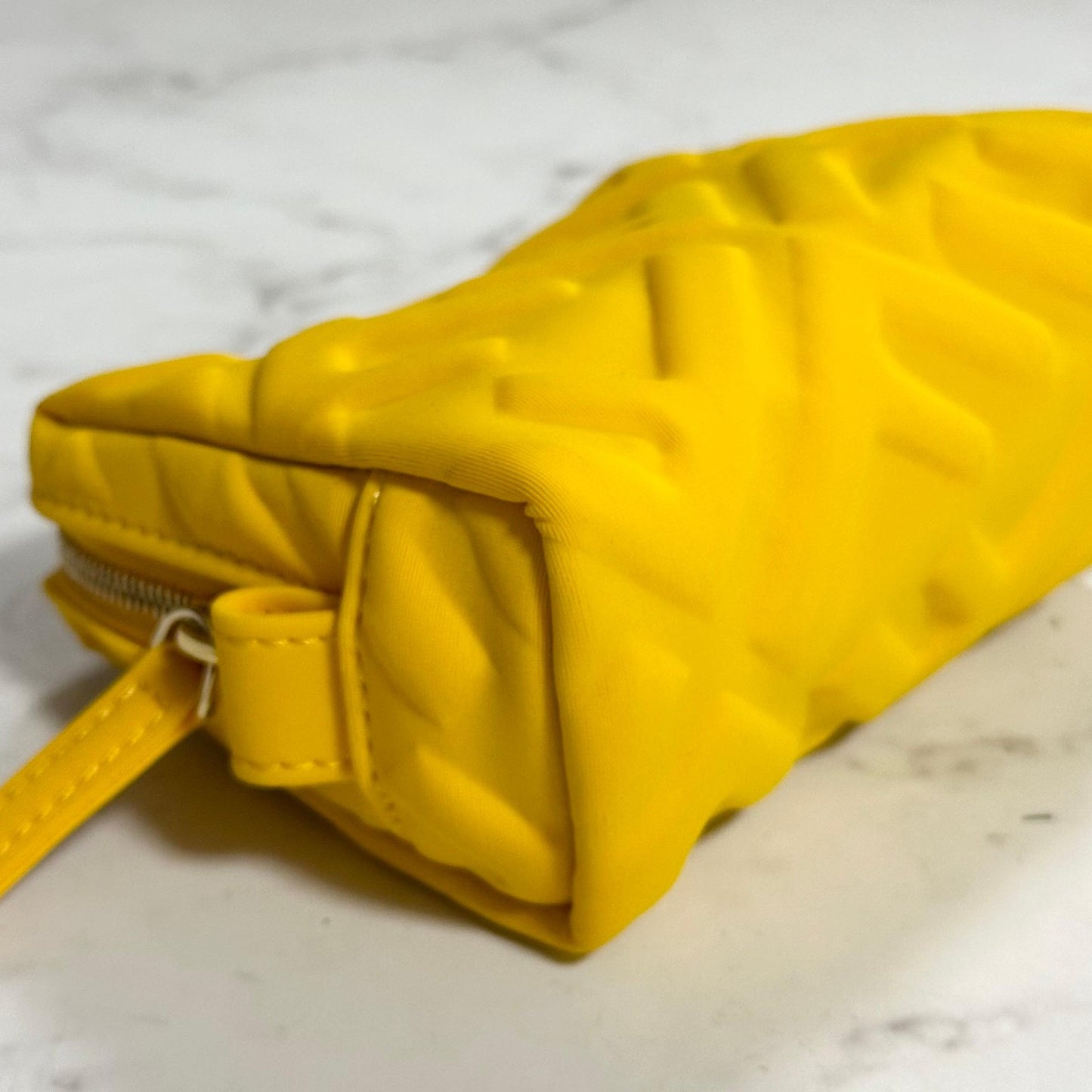 FENDI Cosmetic Pouch Purse FF Embossed Zucca Yellow Authentic