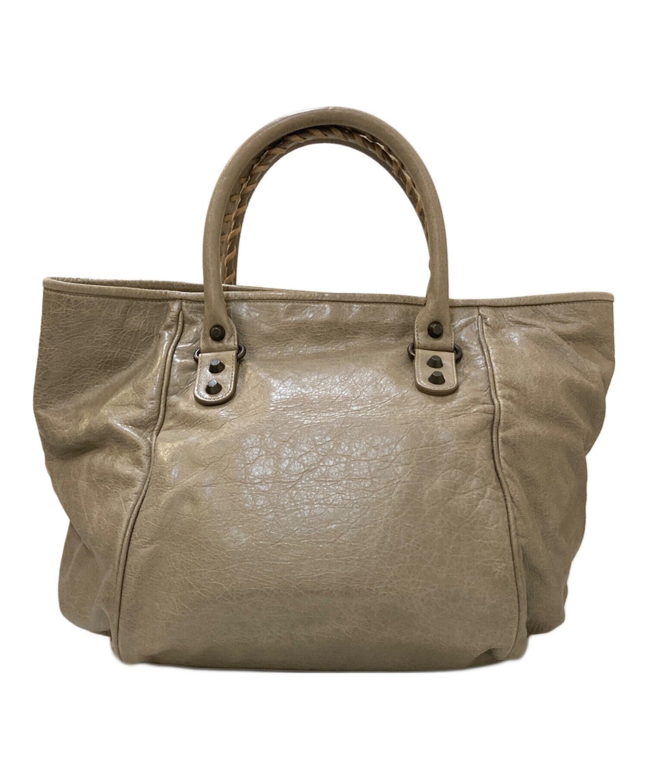 BALENCIAGA Hand Bag Tote Purse THE SUNDAY Leather Beige Authentic