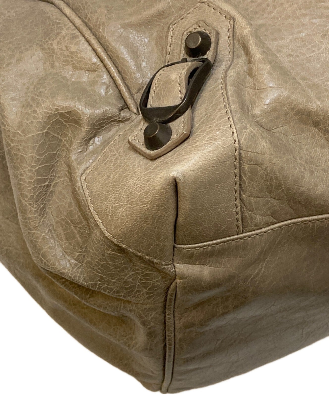 BALENCIAGA Hand Bag Tote Purse THE SUNDAY Leather Beige Authentic