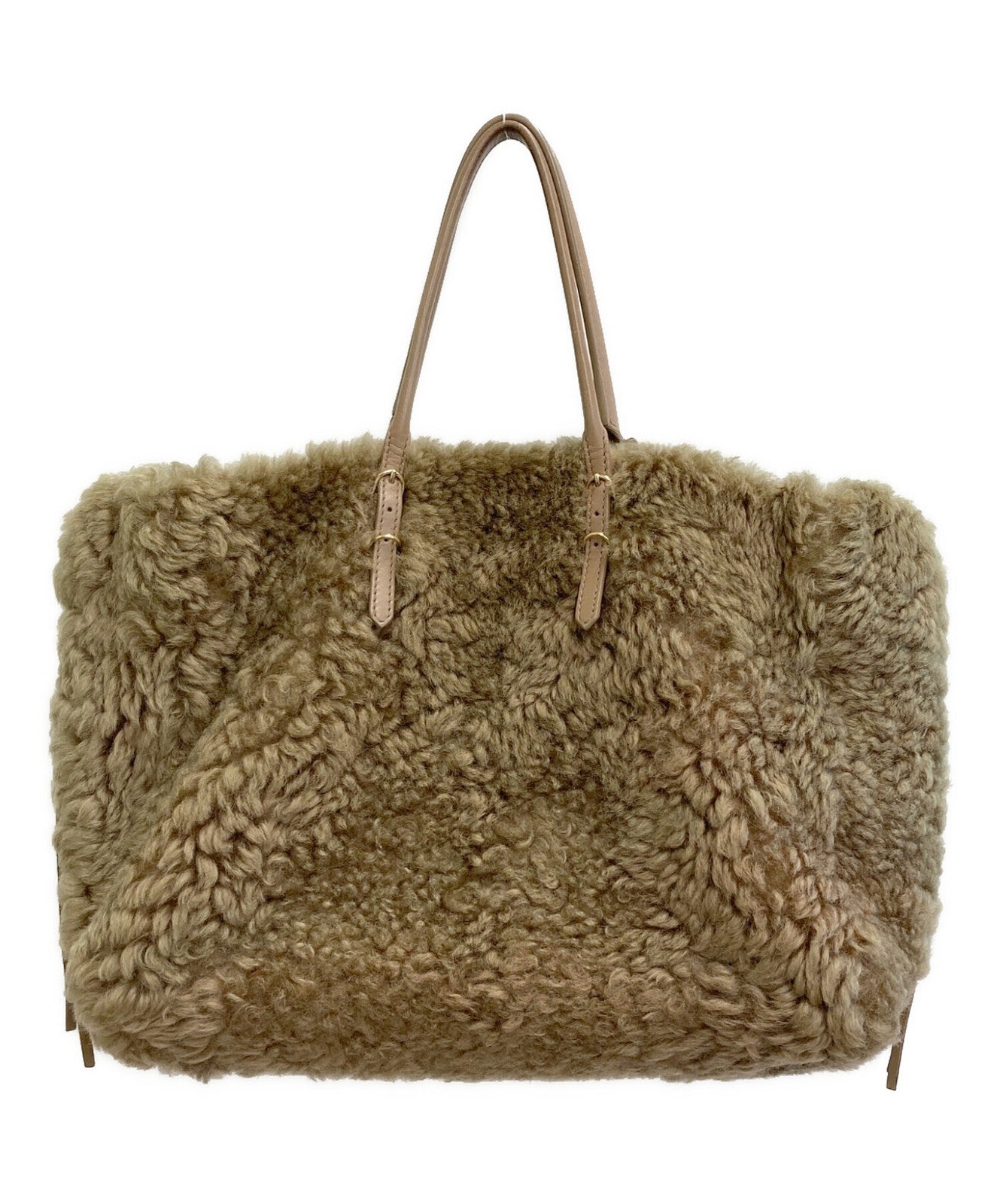 BALENCIAGA Hand Bag Tote Purse PAPER Mouton fur Beige Authentic
