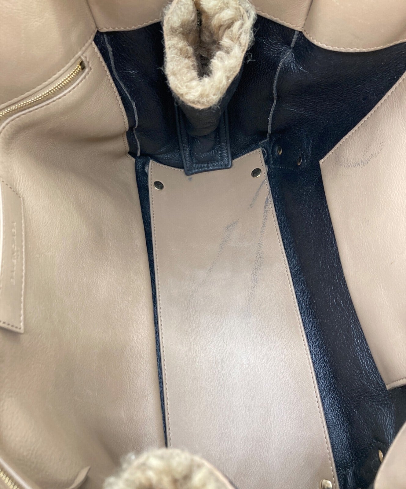 BALENCIAGA Hand Bag Tote Purse PAPER Mouton fur Beige Authentic