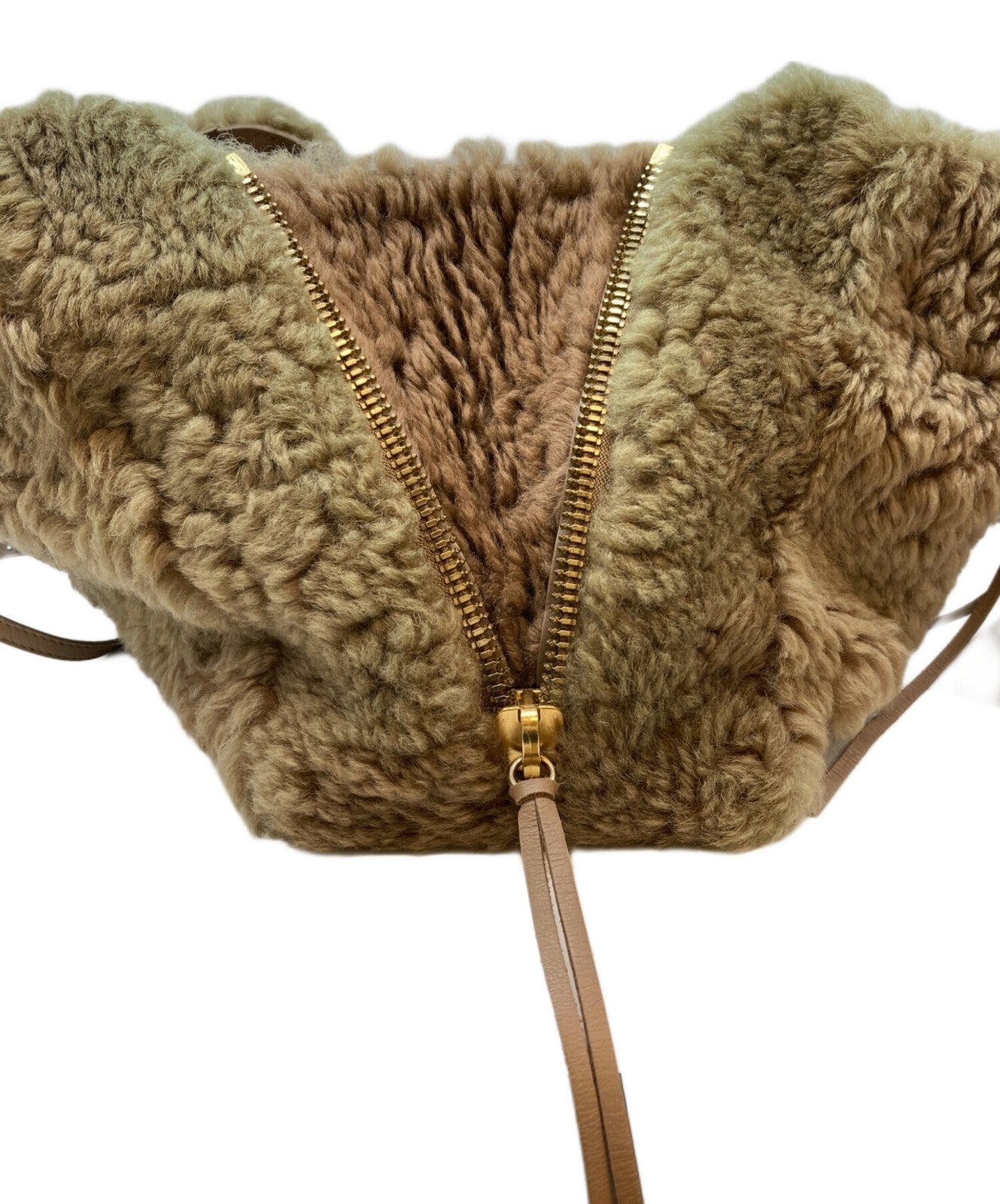 BALENCIAGA Hand Bag Tote Purse PAPER Mouton fur Beige Authentic