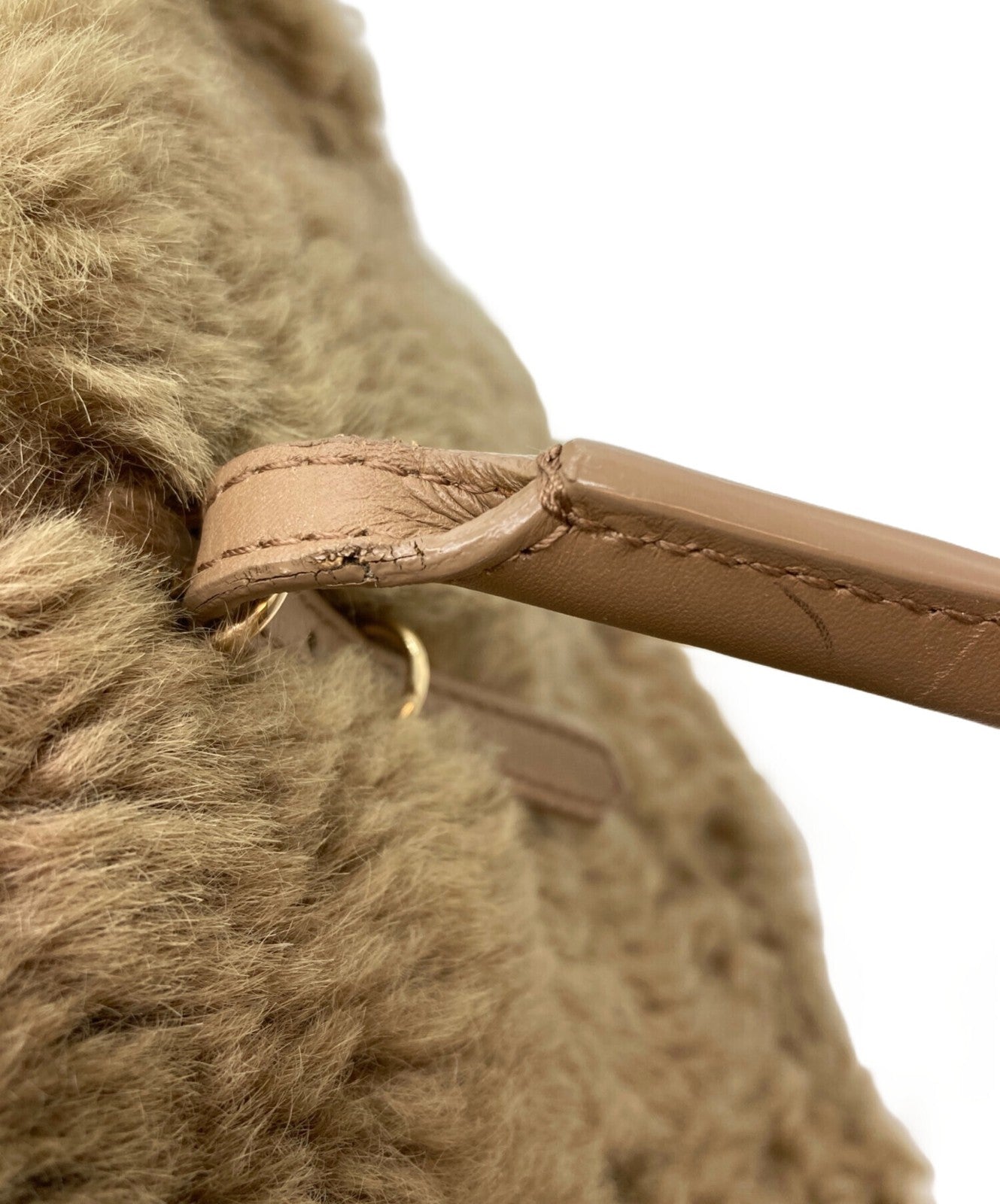 BALENCIAGA Hand Bag Tote Purse PAPER Mouton fur Beige Authentic