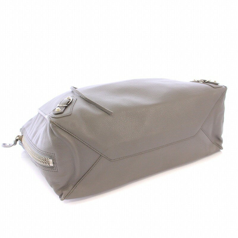 BALENCIAGA Hand Shoulder Bag Tote Purse 2way Paper B4 Zip Around Leather Gray