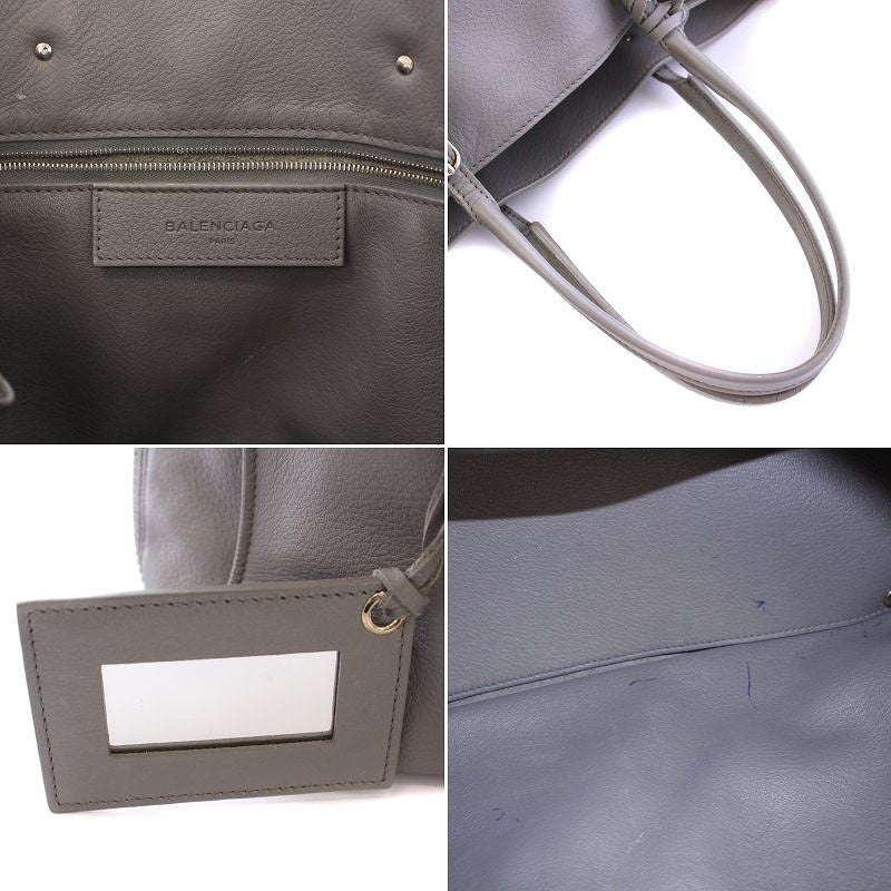 BALENCIAGA Hand Shoulder Bag Tote Purse 2way Paper B4 Zip Around Leather Gray