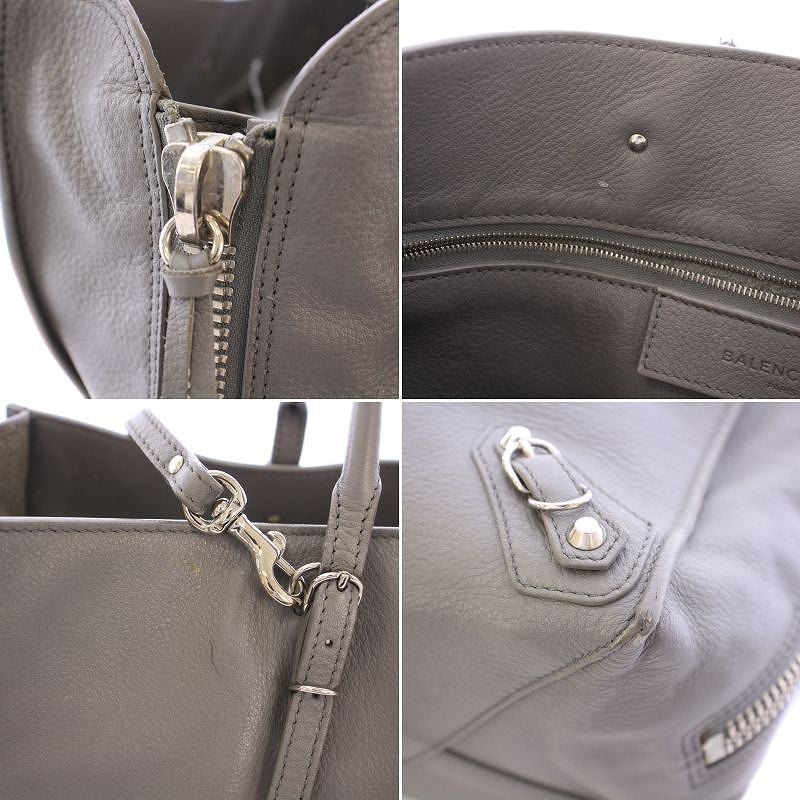 BALENCIAGA Hand Shoulder Bag Tote Purse 2way Paper B4 Zip Around Leather Gray
