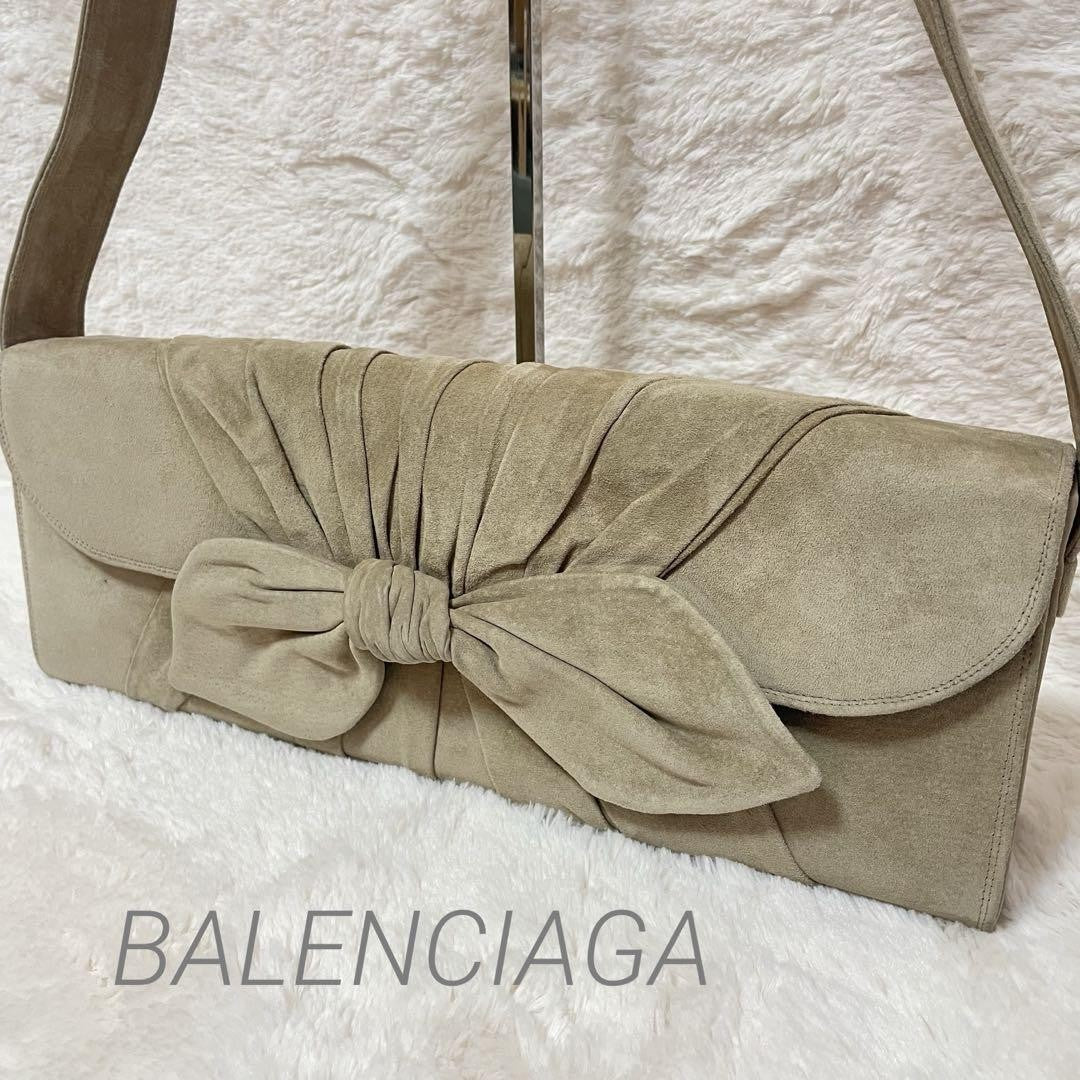 BALENCIAGA Shoulder Bag Purse Suede Beige Authentic