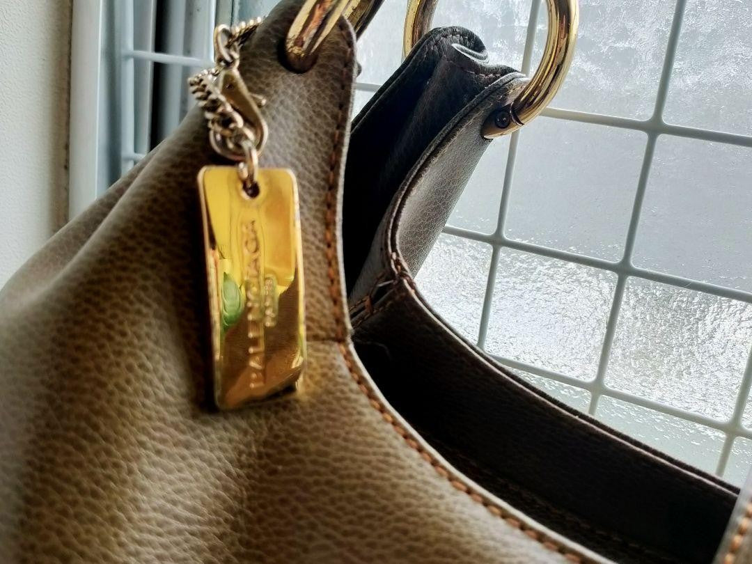 BALENCIAGA Shoulder Bag Purse BB Leather Olive Green Authentic