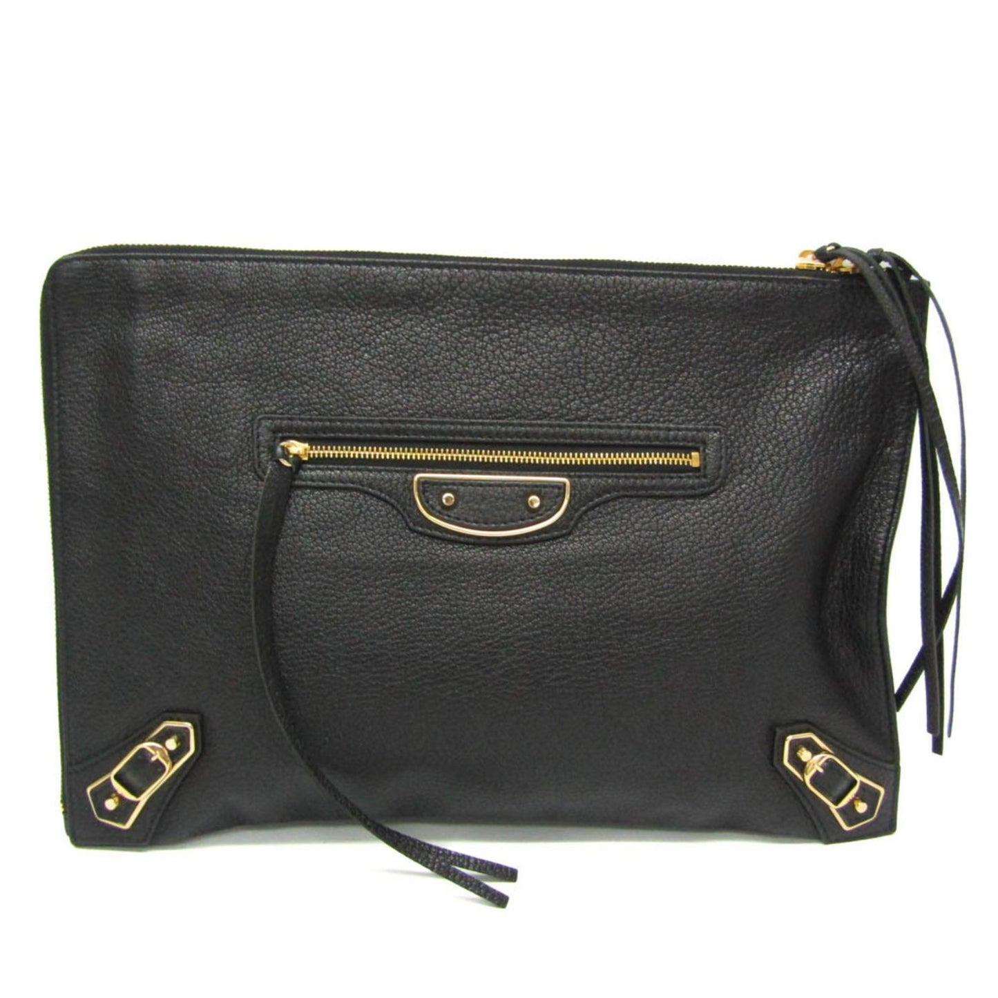 BALENCIAGA Clutch Bag Second Bag Leather Black Authentic
