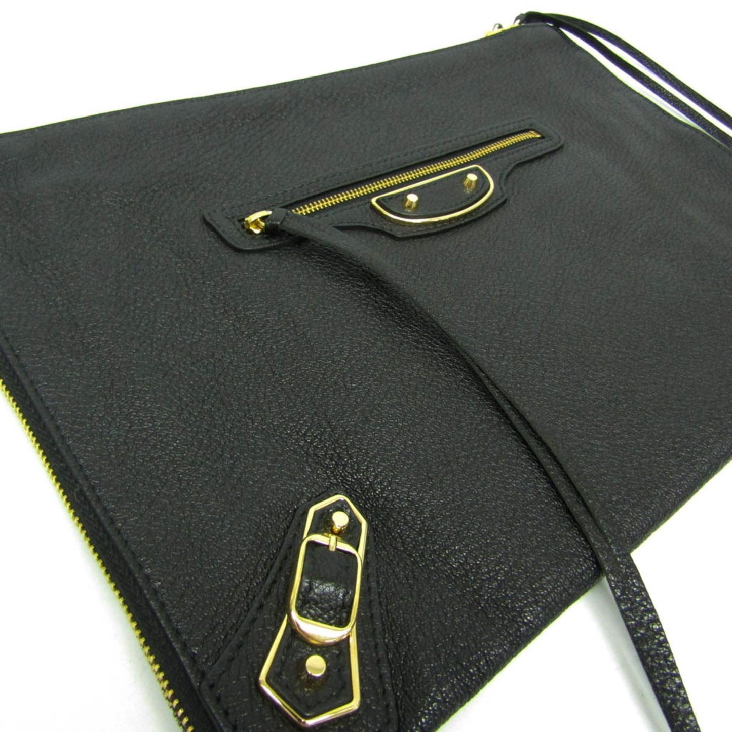 BALENCIAGA Clutch Bag Second Bag Leather Black Authentic