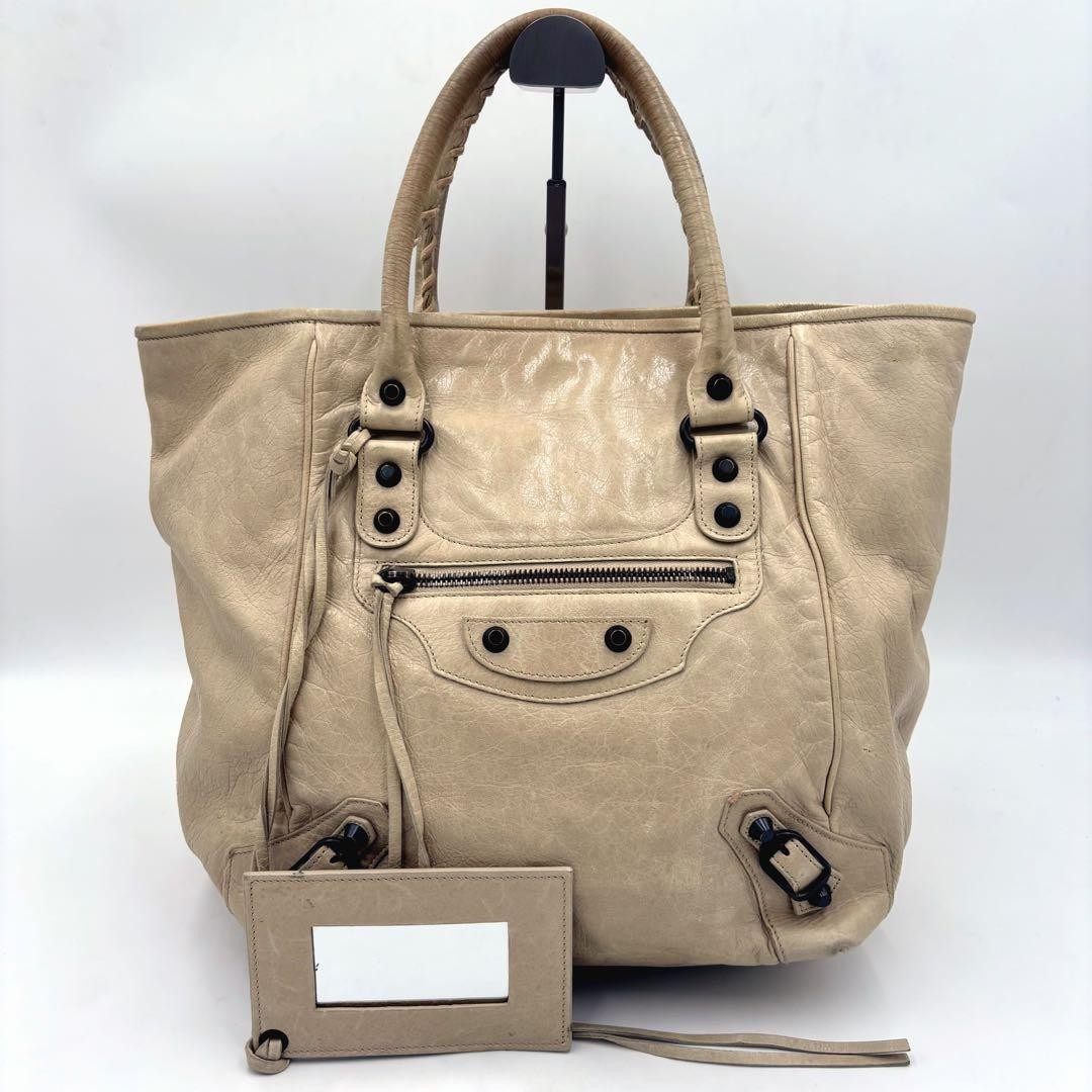 BALENCIAGA Hand Bag Tote Purse THE SUNDAY Leather Off White Authentic